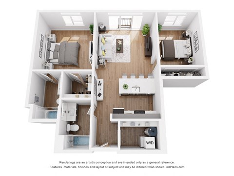 a 1 bedroom floorplan is shown in this rendering